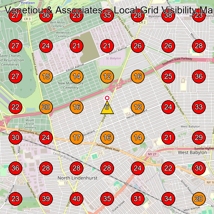 Venetiou & Associates GeoGrid visibility map for Security Guard Service in Deer Park